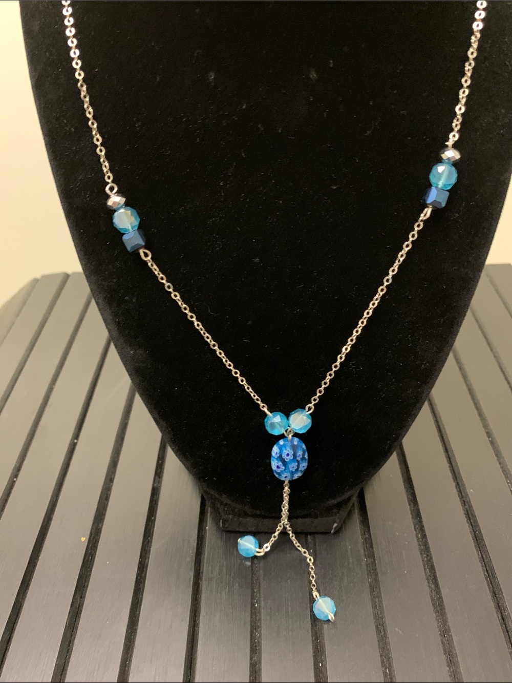 Blue Crystal Accent Drop Necklace